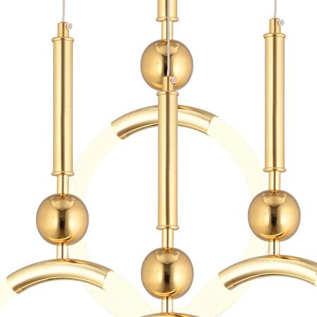 Struer 4'lü Yuvarlak Gold Ledli Modern Koridor, Yatak Odası Salon Sarkıt Led Avize