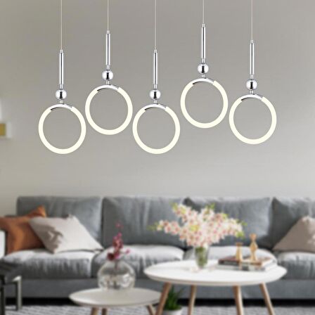 Struer 5'li Sıralı Krom Ledli Modern Koridor, Yatak Odası Salon Sarkıt Led Avize
