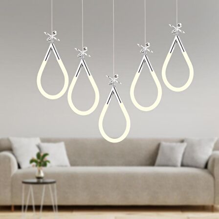 Vojens 5'li Sıralı Krom Ledli Kelebek Detaylı Modern Koridor, Yatak Odası Salon Sarkıt Led Avize