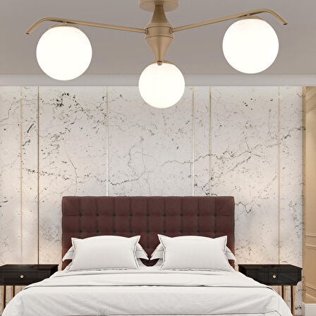 Diaspor 3'lü Eskitme Beyaz Camlı Modern Plafonyer Genç Odası Yatak Odası Retro Salon Avize