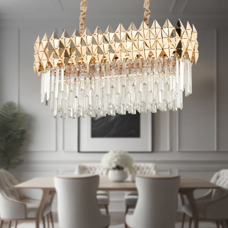 Rodya 80'lik Sıralı Gold Kristal Taşlı Modern Yemek Odası Salon Sarkıt Avize