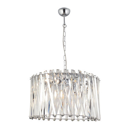 Saucer 50'lik Krom Yuvarlak Kristalli Taşlı Modern Tasarım Kristal Salon Avize