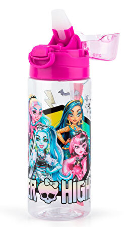 Monster High Pipetli 500 ml Plastik Matara Suluk Pembe Kız Çocuk