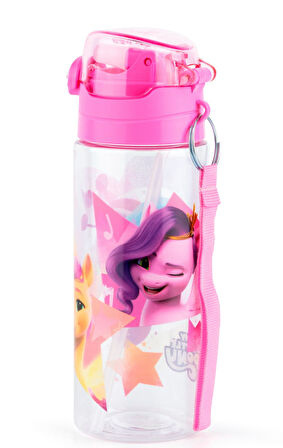 MY Little Pony 500 ml Kız Çocuk Pipetli Plastik Okul Matarası - Pembe Kapak