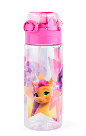 MY Little Pony 500 ml Kız Çocuk Pipetli Plastik Okul Matarası - Pembe Kapak