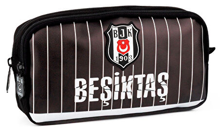 Beşiktaş Suni Deri Üzerine İnce Çubuk Desenli Erkek Çocuk İki Bölmeli Kalem Çantası - ME25355