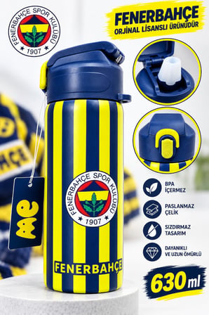 Fenerbahçe Lisanslı Çelik Termos Matara Sarı Lacivert 630 ml