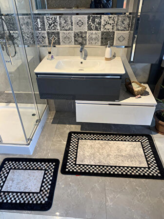 Melany Damalı 2'li Lateks Taban Banyo Paspas Takımı (60X50 - 60X100)