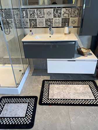 Melany Damalı 2'li Lateks Taban Banyo Paspas Takımı (60X50 - 60X100)