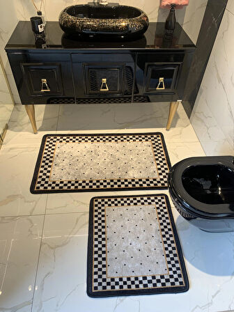 Rasel Model 2'li Lateks Kaymaz Taban Banyo Paspas Takımı Ebat (60X100 - 60X50)