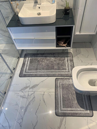 Tracy Çizgli 2'li Lateks Kaymaz Taban Banyo Paspas Takımı Ebat (60X100 - 60X50)
