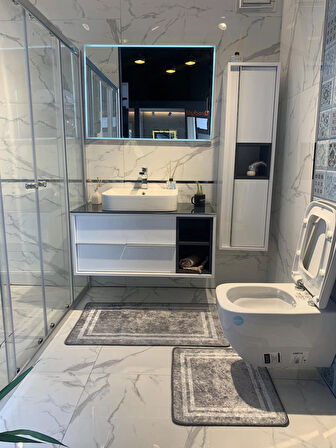 Tracy Çizgli 2'li Lateks Kaymaz Taban Banyo Paspas Takımı Ebat (60X100 - 60X50)