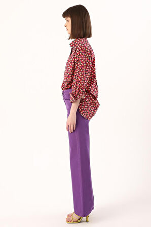 Mor-Wide Leg Yüksek Bel Pantolon