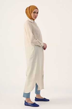 Taş-Gizli Patlı Uzun Gömlek Tunik