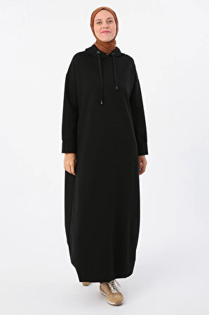 Siyah-Kapüşonlu Örme Elbise