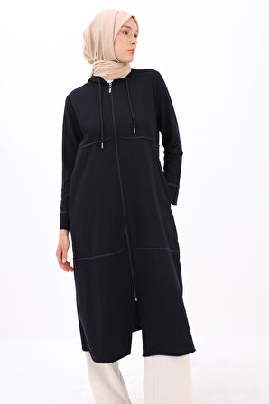 Lacivert-Kapüşonlu Fermuarlı Hırka