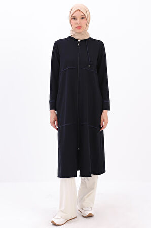 Lacivert-Kapüşonlu Fermuarlı Hırka