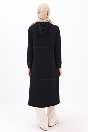 Lacivert-Kapüşonlu Fermuarlı Hırka