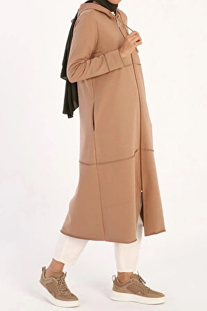 Bisküvi-Kapüşonlu Fermuarlı Hırka