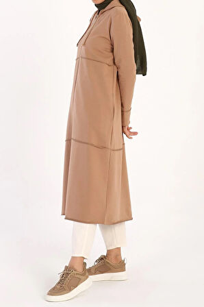 Bisküvi-Kapüşonlu Fermuarlı Hırka