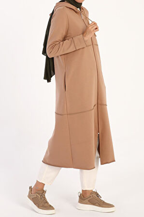 Bisküvi-Kapüşonlu Fermuarlı Hırka