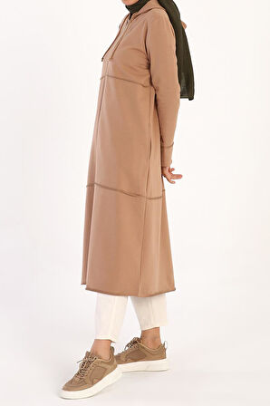 Bisküvi-Kapüşonlu Fermuarlı Hırka