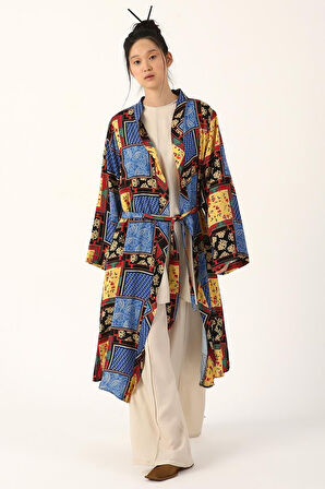 Siyah-Mavi-Desenli Kimono