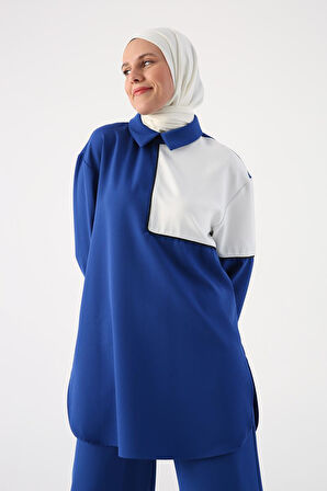 Saks-İki Renk Sim Detaylı Pantolonlu Takım