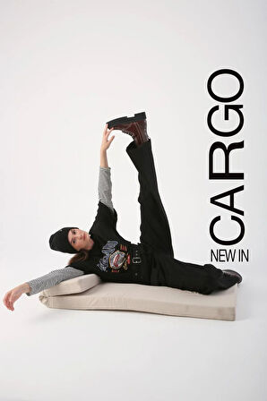 Siyah-Palaska Kemerli Cepli Bol Paça Pantolon