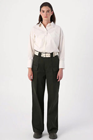 Haki-Palaska Kemerli Cepli Bol Paça Pantolon