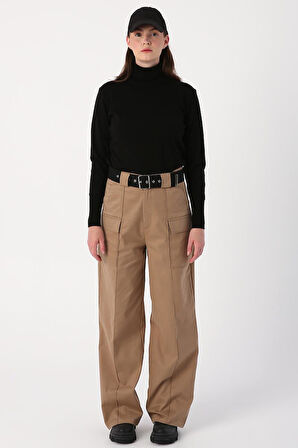 Bej-Palaska Kemerli Cepli Bol Paça Pantolon