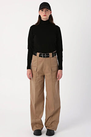 Bej-Palaska Kemerli Cepli Bol Paça Pantolon