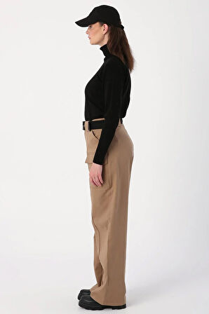 Bej-Palaska Kemerli Cepli Bol Paça Pantolon