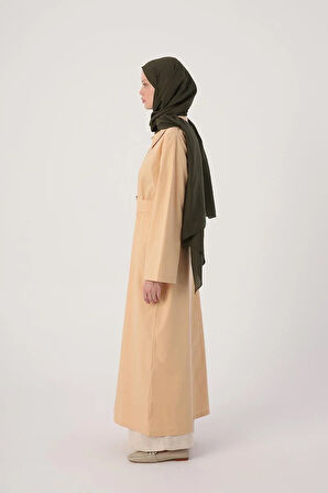 Bej-Gizli Patlı Kemerli Pamuk Ferace