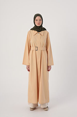 Bej-Gizli Patlı Kemerli Pamuk Ferace