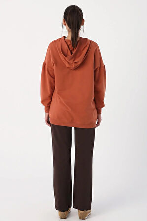 Tarçın-Oversize Kapüşonlu Yaka Detaylı Sweatshirt