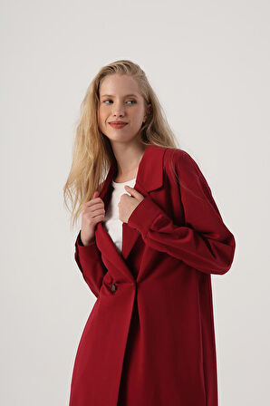 Koyu Bordo-Düğmeli Rahat Kalıp Örme Ceket