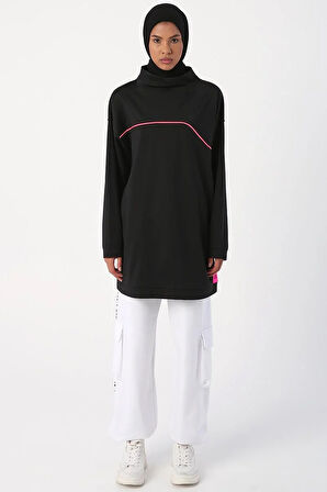 Siyah-Neon Detaylı Oversize Sweat Tunik