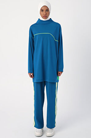 Petrol-Neon Detaylı Oversize Sweat Tunik