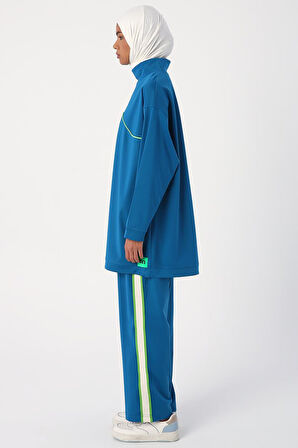 Petrol-Neon Detaylı Oversize Sweat Tunik