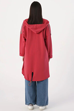 Gül01-Kapüşonlu Şerit Detaylı Salaş Hırka