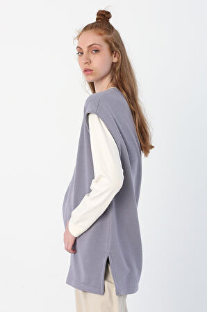 Soft Lila-Oversize Yırtmaç Detaylı Basic Süveter