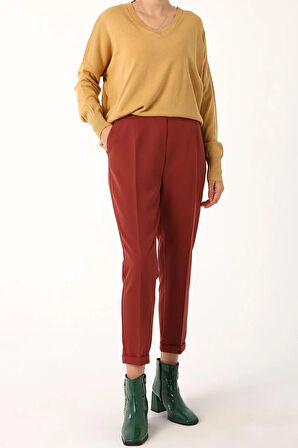 Kiremit-Beli Lastikli Havuc Pantolon