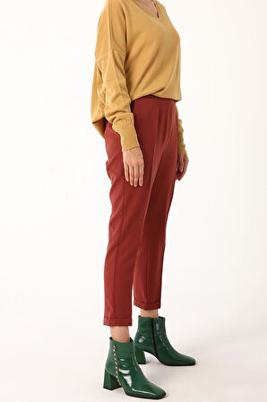 Kiremit-Beli Lastikli Havuc Pantolon