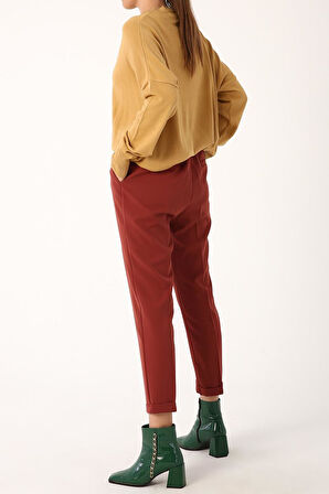 Kiremit-Beli Lastikli Havuc Pantolon