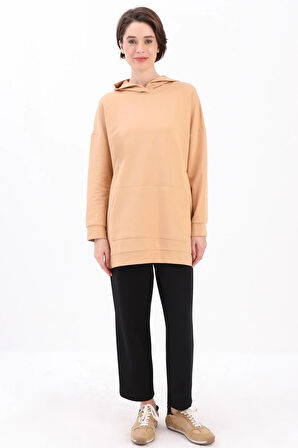 Bisküvi-Kapüşonlu Sweat Tunik