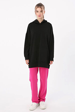 Siyah-Kapüşonlu Sweat Tunik