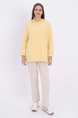 Açık Sarı-Kapüşonlu Sweat Tunik