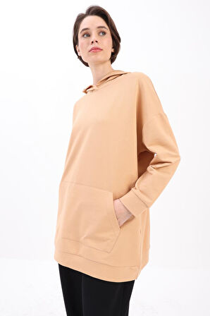 Bisküvi-Kapüşonlu Sweat Tunik