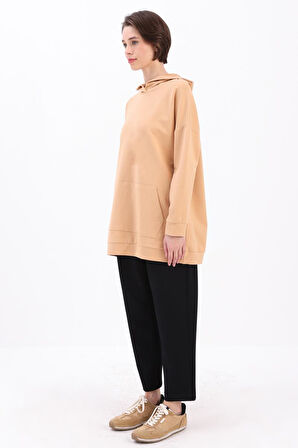 Bisküvi-Kapüşonlu Sweat Tunik